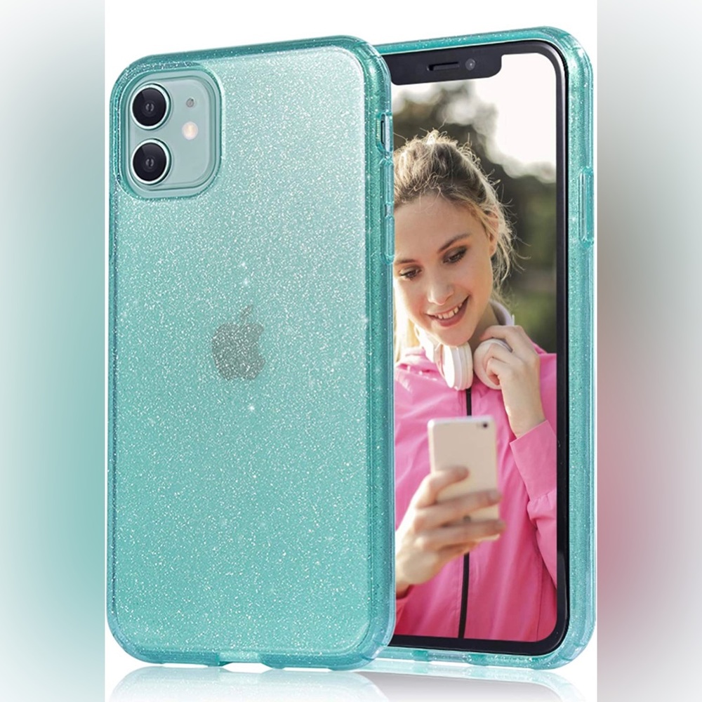 JJGoo iPhone 11 Case, GREEN GLITTER, Flexible Cases for Women Girls (6.1 inch)